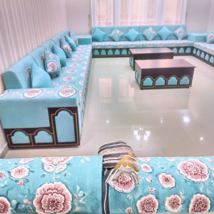 Sky Blue Floral Majlis Sofa | Rukan Al Fareed